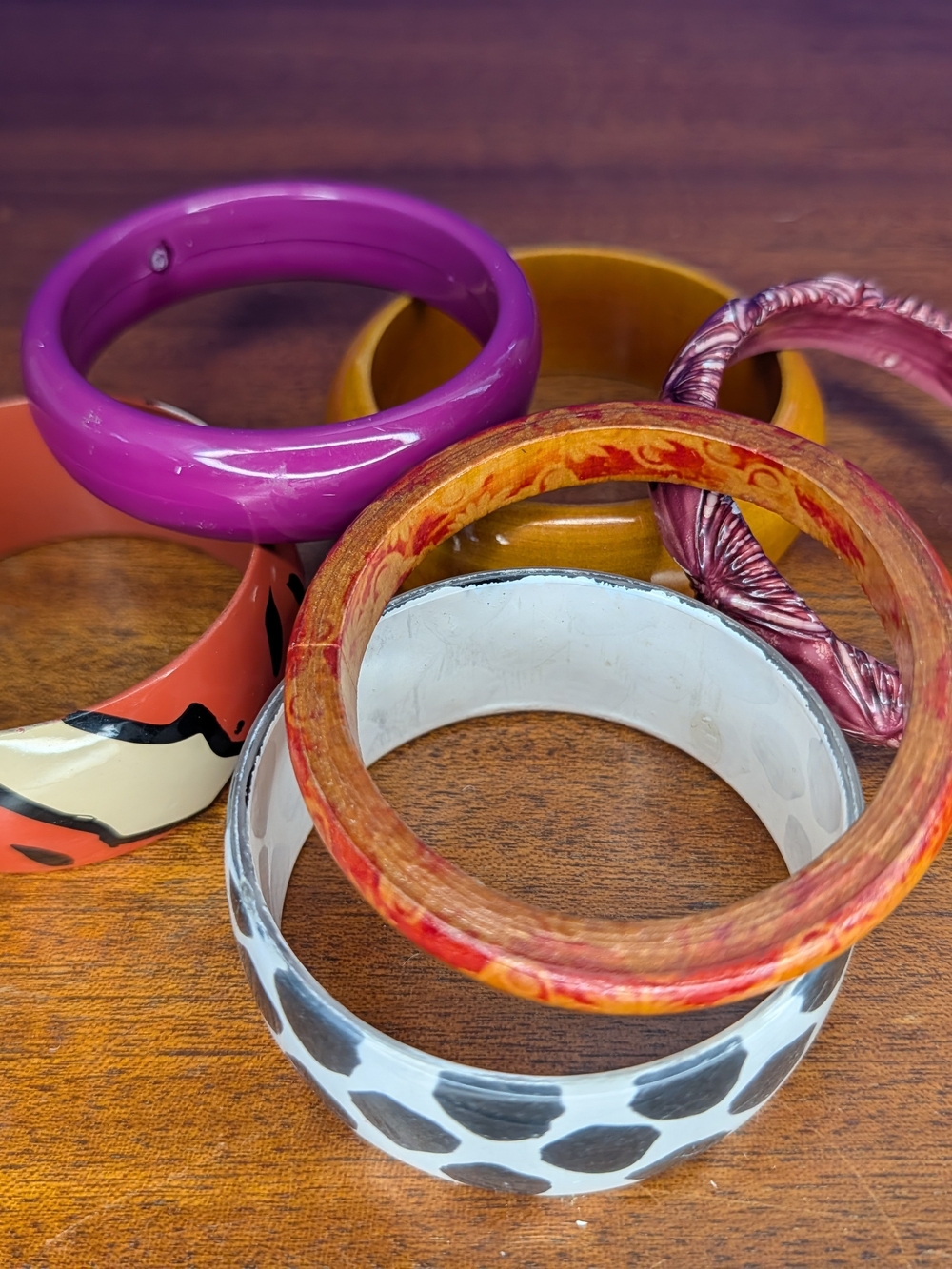 Vintage Mid Century Stacking Bangle Bracelet Lot 6pc Retro Lucite Acrylic Wood - Picture 9 of 16